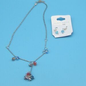 💥5/$10💥 90's style Y shaped necklace multi colored beads matching earrings